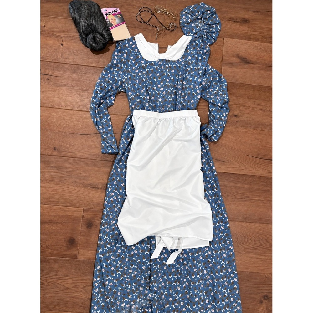 Granny Pioneer Dress Colonial Prairie Halloween Costume Blue Womens Medium NWOT